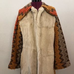 Woman rabbit furry jacket, multi colored, size 6-8
